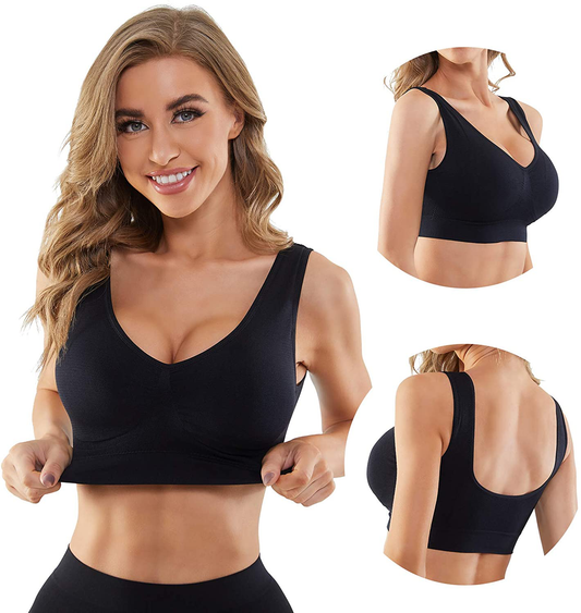 Women'S 3-Pack Seamless Wire-Free Bra Low-Impact Sport Bra Yoga Sleep Daily Bras with Removable Pads Apparel & Accessories > Clothing > Underwear & Socks > Bras Kylie Max   