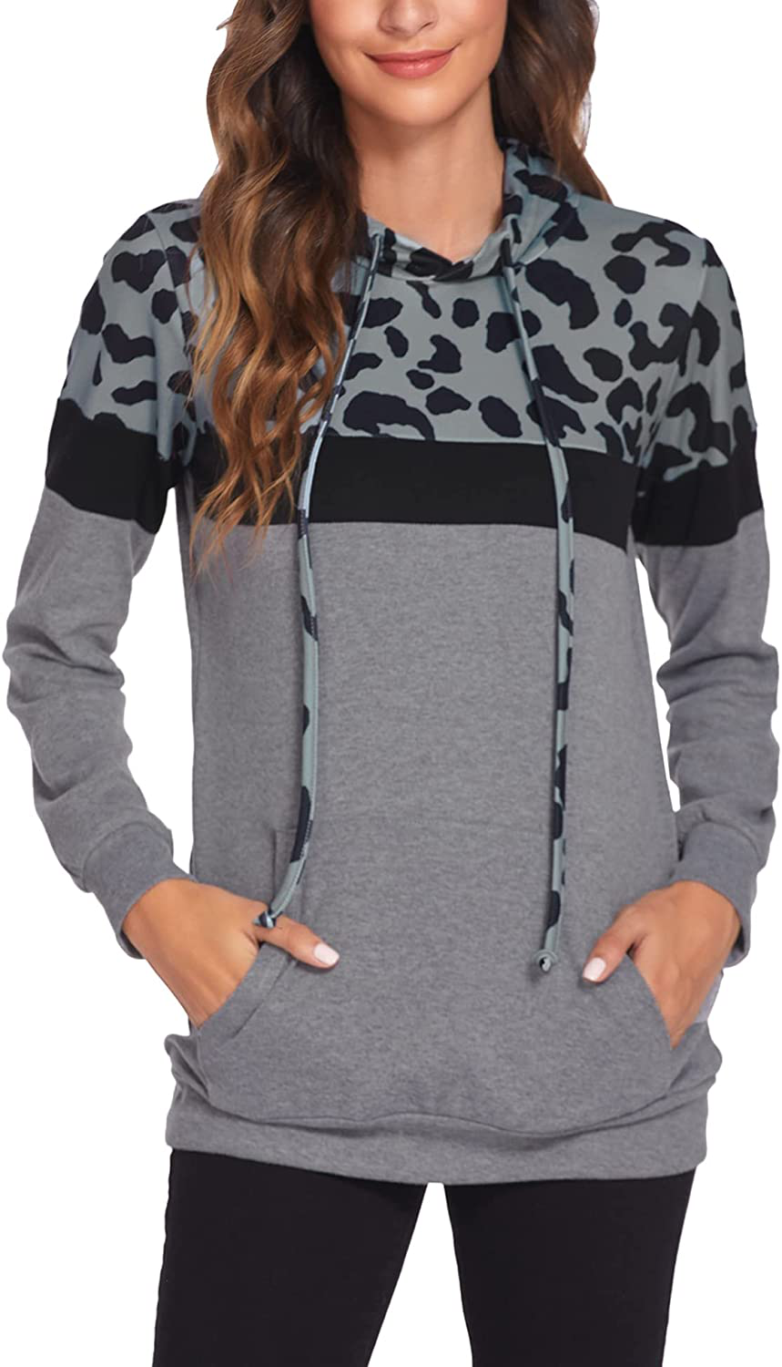 Bluetime Women Drawstring Pullover Hoodies Casual Long Sleeve Tops Color Block Sweatshirts with Pocket (S-XXL) Apparel & Accessories > Clothing > Activewear Kylie Max   