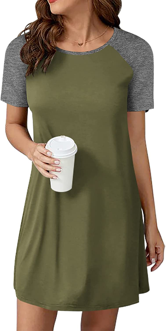 Ekouaer Short Sleeve Nightgown Raglan Sleepshirt Color Block Nightshirt Lounge Dress Casual Sleepwear for Women Apparel & Accessories > Clothing > Sleepwear & Loungewear > Nightgowns Kylie Max   