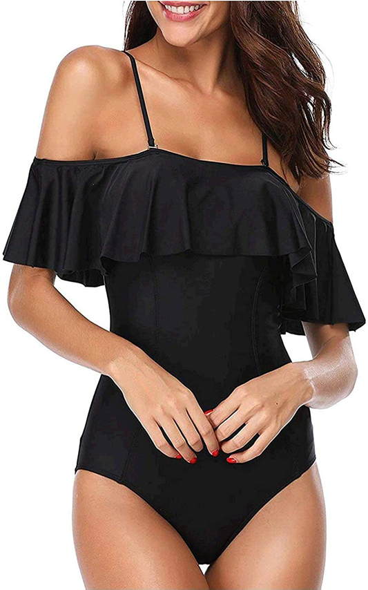 Women One Piece Bathing Suit Printed Shoulder Straps Ruched Swimwear Bikini S. Apparel & Accessories > Clothing > Swimwear Kylie Max   