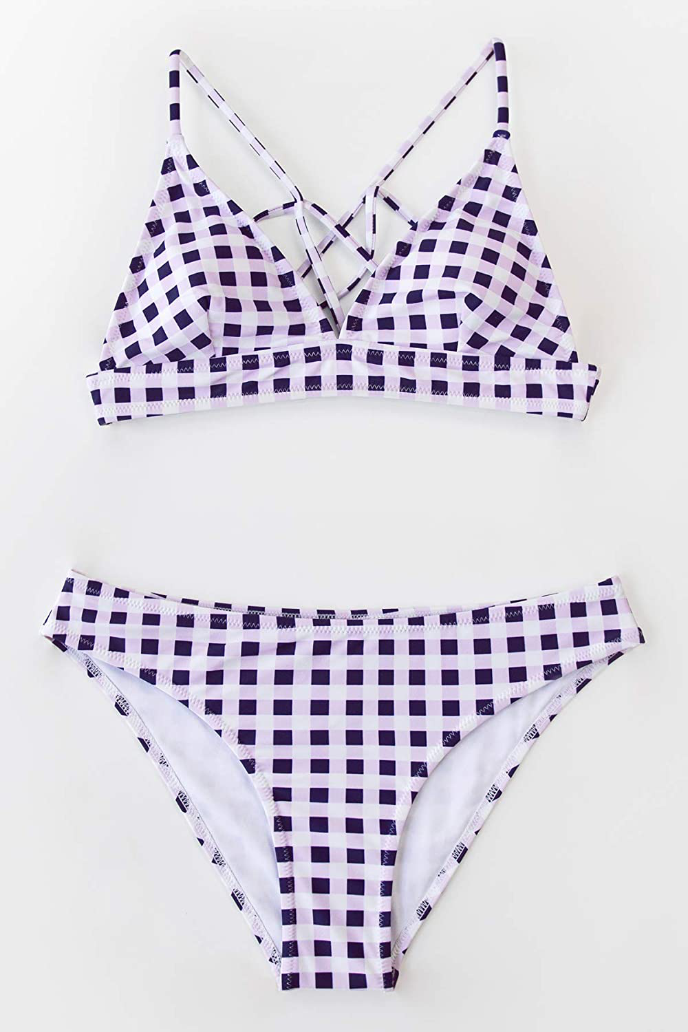 CUPSHE Women’s Bikini Swimsuit Stripe V Neck Back Cross Two Piece Bathing Suit Apparel & Accessories > Clothing > Swimwear KYLIE MAX   