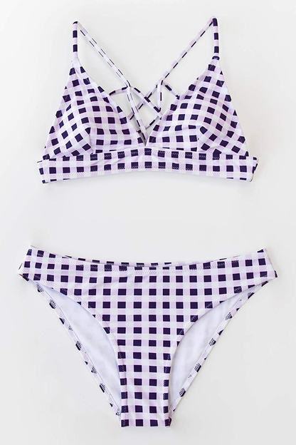 CUPSHE Women’s Bikini Swimsuit Stripe V Neck Back Cross Two Piece Bathing Suit Apparel & Accessories > Clothing > Swimwear KYLIE MAX   