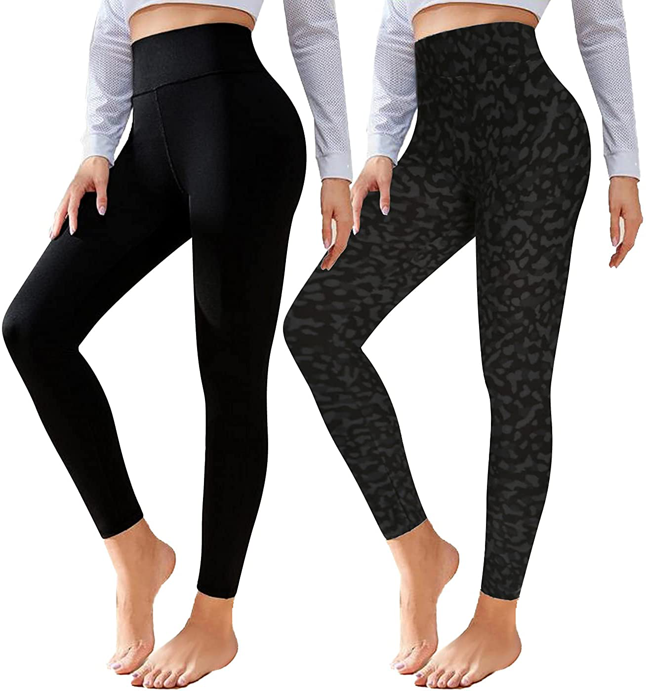 CTHH 2 Pack Leggings for Women-High Waisted Tummy Control Workout Running Black Yoga Pants Apparel & Accessories > Clothing > Activewear CTHH H-2pack(dark Gray,leopard Print) Large-X-Large 