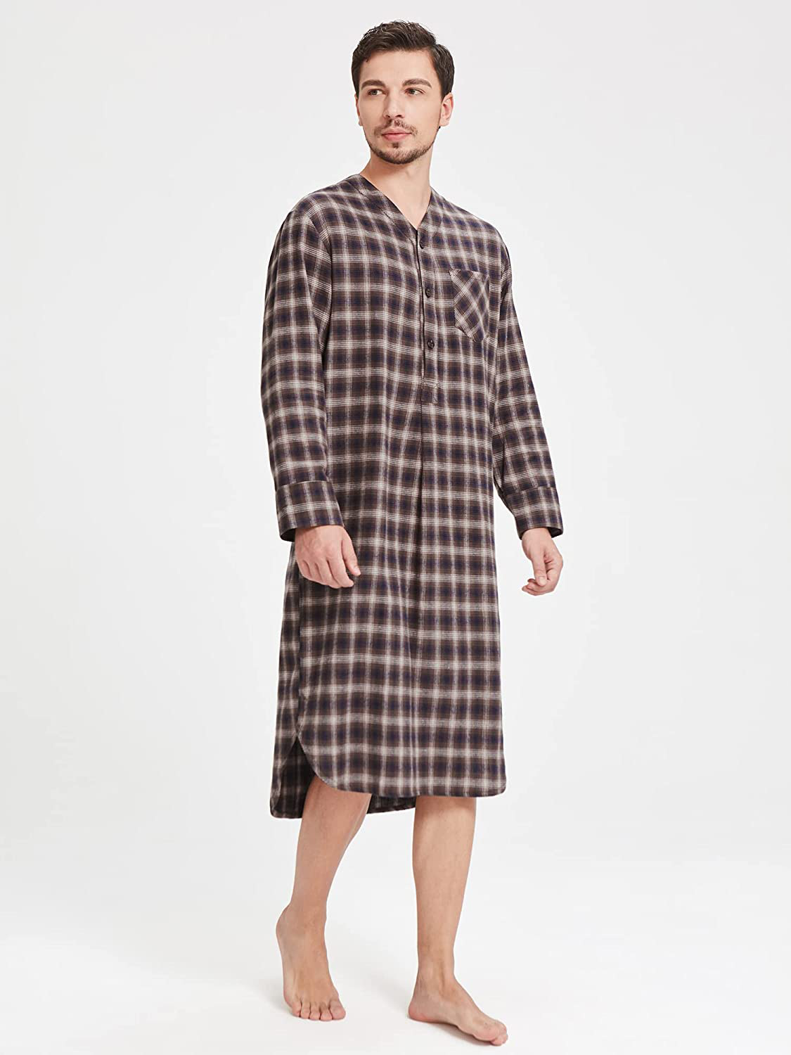 SIORO Men'S Flannel Nightshirt Plaid Cotton Nightwear Loose Pajama Sleep Shirt Apparel & Accessories > Clothing > Sleepwear & Loungewear > Nightgowns Kylie Max   
