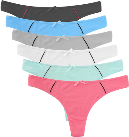 ELACUCOS 6 Pack Women's Thongs Cotton Breathable Panties Bikini Underwear Apparel & Accessories > Clothing > Underwear & Socks > Underwear ELACUCOS Style 2 (6 Colors) Large 