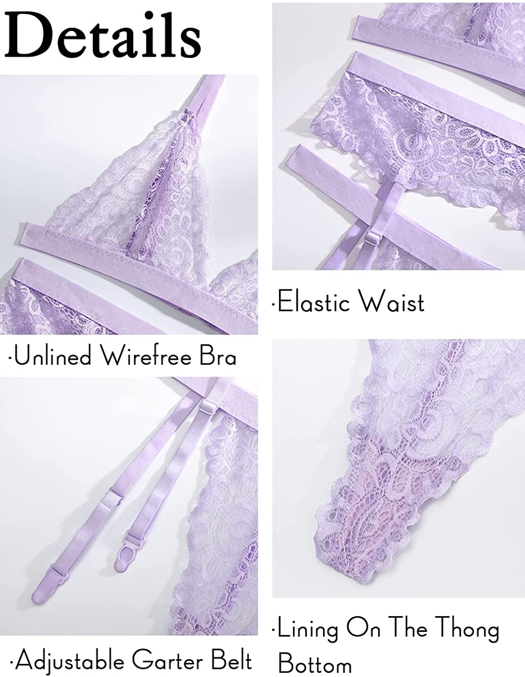 Kaei&Shi Floral Lace Sheer,Triangle Bralette,High Cut G-String,Garter Lingerie for Women Apparel & Accessories > Clothing > Underwear & Socks > Lingerie Kaei&Shi   