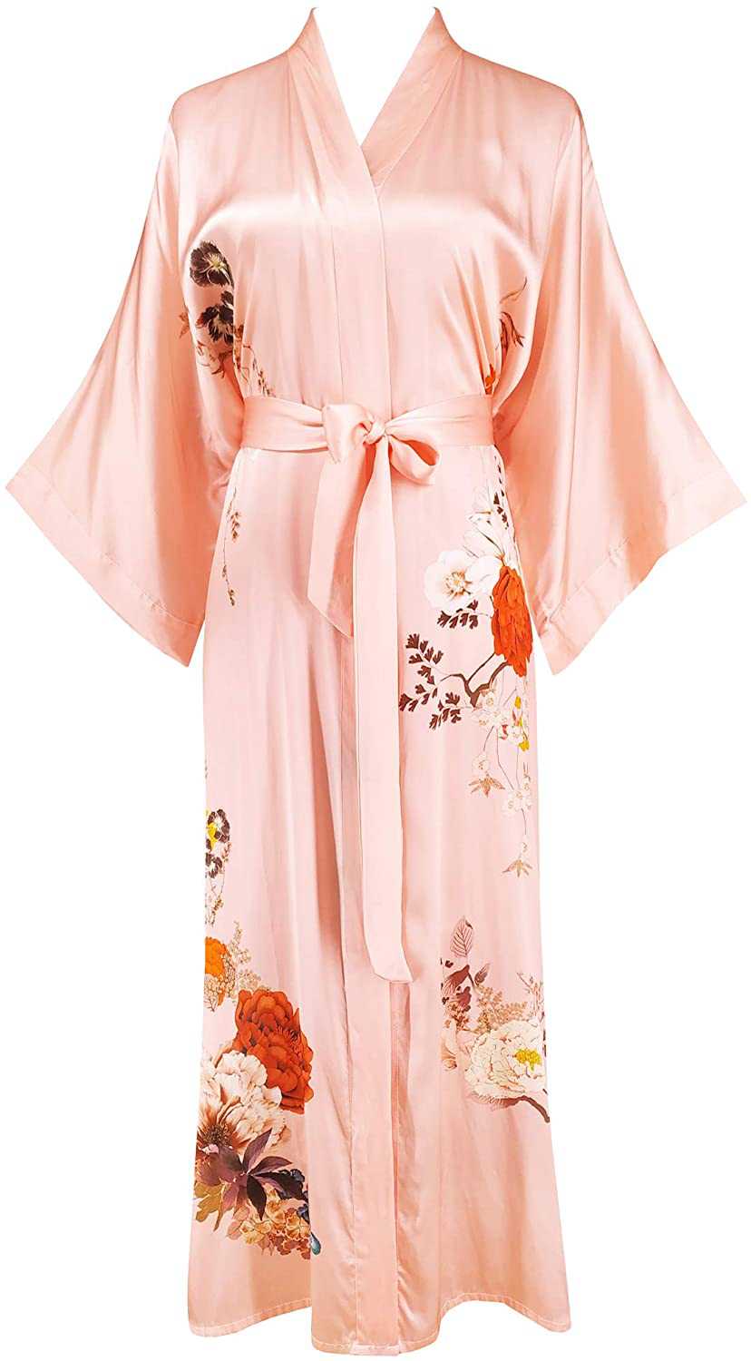 Ledamon Women'S 100% Silk Kimono Long Robe - Classic Colors and Prints Apparel & Accessories > Clothing > Sleepwear & Loungewear > Robes Ledamon Light Pink-a  