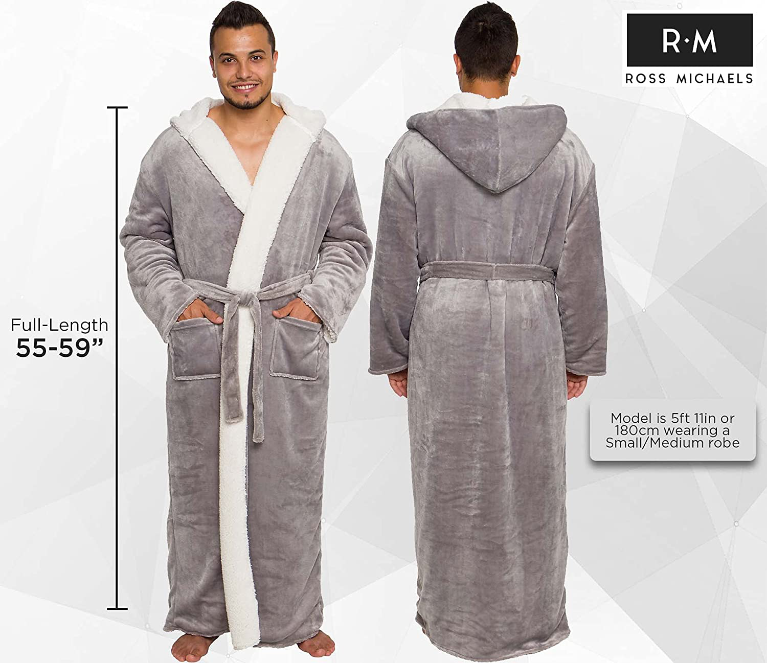 Ross Michaels Mens Robe Big & Tall with Hood - Long Plush Sherpa Lined Fleece Bathrobe Apparel & Accessories > Clothing > Sleepwear & Loungewear > Robes Kylie Max   