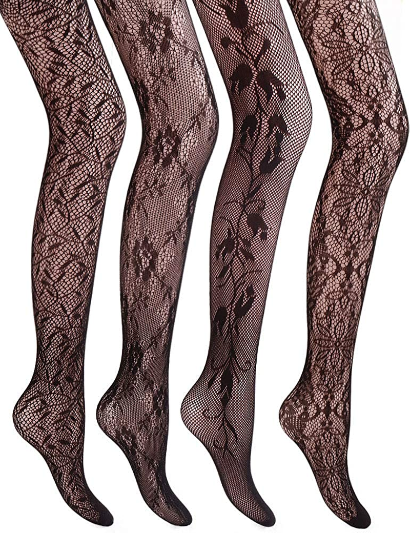 VERO MONTE Women Patterned Fishnets Tights Small Hole Thigh High Sexy Stockings Apparel & Accessories > Clothing > Underwear & Socks > Shapewear VERO MONTE Floral Knit Patterned, Black, 4 Pairs 4 Styles ( Height: 5'5" - 5'11" / Weight: 100-180lbs ) 