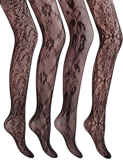 VERO MONTE Women Patterned Fishnets Tights Small Hole Thigh High Sexy Stockings Apparel & Accessories > Clothing > Underwear & Socks > Shapewear VERO MONTE Floral Knit Patterned, Black, 4 Pairs 4 Styles ( Height: 5'5" - 5'11" / Weight: 100-180lbs ) 