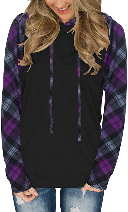 PINKMSTYLE Womens Color Block Hoodies Casual Lightweight Drawstring Pullover Sweatshirt Fall Long Sleeve Tops with Pocket Apparel & Accessories > Clothing > Activewear Kylie Max   