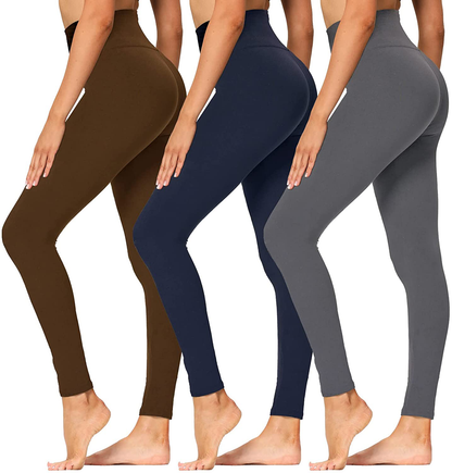 High Waisted Leggings for Women - Soft Athletic Tummy Control Pants for Running Cycling Yoga Workout - Reg & Plus Size Apparel & Accessories > Clothing > Activewear SYRINX 3 Pack Dark Blue, Dark Grey, Tan Large-X-Large 
