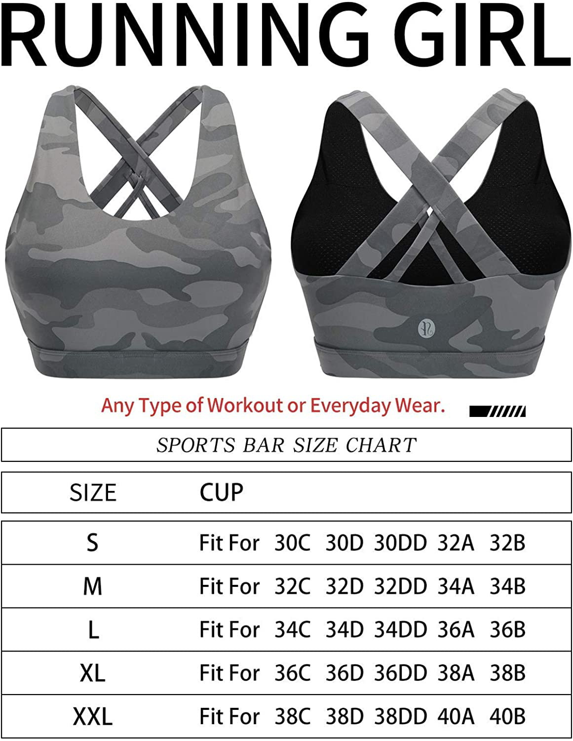 RUNNING GIRL Sports Bra for Women, Criss-Cross Back Padded Strappy Sports Bras Medium Support Yoga Bra with Removable Cups Apparel & Accessories > Clothing > Underwear & Socks > Bras Kylie Max   