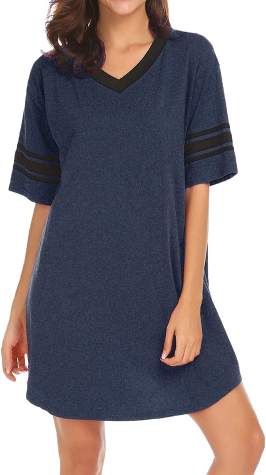 Ekouaer Women'S Nightgown, Cotton Novelty Sleepshirts V Neck Short Sleeve Sleep Shirt Loose Comfy Pajama Sleepwear S-XXL Apparel & Accessories > Clothing > Sleepwear & Loungewear > Nightgowns Kylie Max   
