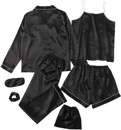 Shein Women'S 7Pcs Printed Cami and Shorts Satin Pajama Set with Shirt and Eye Mask Apparel & Accessories > Clothing > Sleepwear & Loungewear Kylie Max   