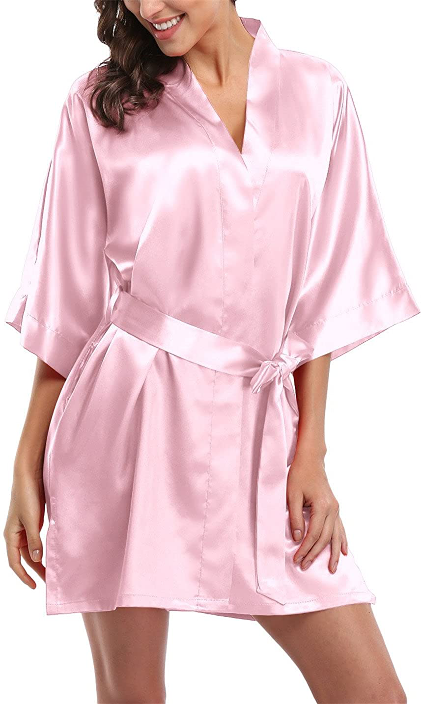 Giova Women'S Short Kimono Robe Solid Color Wedding Party Bathrobe Lightweight Apparel & Accessories > Clothing > Sleepwear & Loungewear > Robes Giova Light Pink Medium 