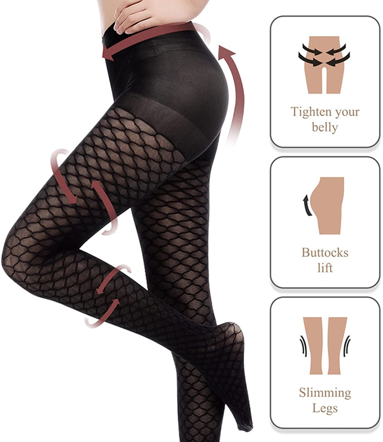 C4N Women'S Fishnet Tights Shaping Pantyhose for Women Sheers Slim High-Waist Transparent Fishnet Stockings Apparel & Accessories > Clothing > Underwear & Socks > Shapewear C4N   
