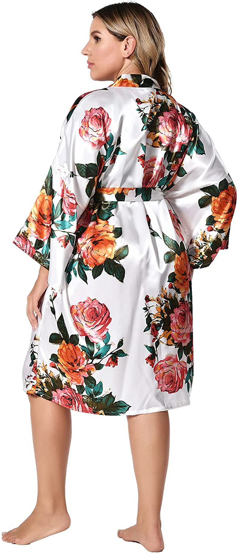 EPLAZA Women Floral Silky Satin Robe Wedding Bridal Party Bride Bridesmaid Robes Kimono Loungewear Dressing Gowns Apparel & Accessories > Clothing > Sleepwear & Loungewear > Robes EPLAZA   
