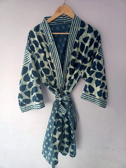 Short Size Indian Handmade Kimono Japanese Kimono Robes Kimono Cardigan Beach Wear Robes Cotton Kimonos Swim Wear Kimonos Indigo Kimono by RANJANACRAFT. (40 Inch Length US Women'S Letter) Apparel & Accessories > Clothing > Sleepwear & Loungewear > Robes Generic   