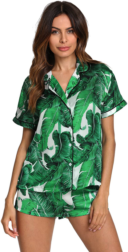Floerns Women's Notch Collar Palm Leaf Print Sleepwear Two Piece Pajama Set Apparel & Accessories > Clothing > Sleepwear & Loungewear > Pajamas Floerns   