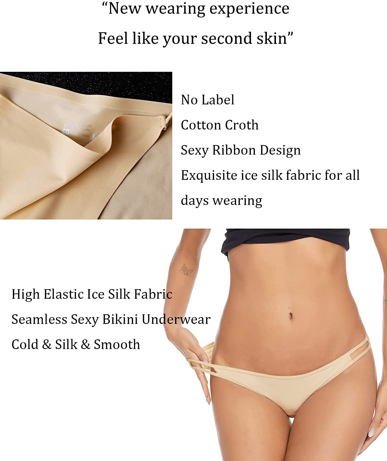 Ekouaer Sexy Ice Silk Bikini Underwear Panty Womens Seamless String Briefs Soft Stretch Breathable Invisible Panty 3 Pack Apparel & Accessories > Clothing > Underwear & Socks > Underwear Ekouaer   