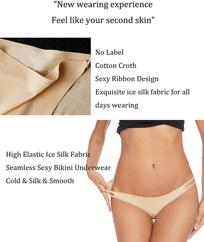 Ekouaer Sexy Ice Silk Bikini Underwear Panty Womens Seamless String Briefs Soft Stretch Breathable Invisible Panty 3 Pack Apparel & Accessories > Clothing > Underwear & Socks > Underwear Ekouaer   