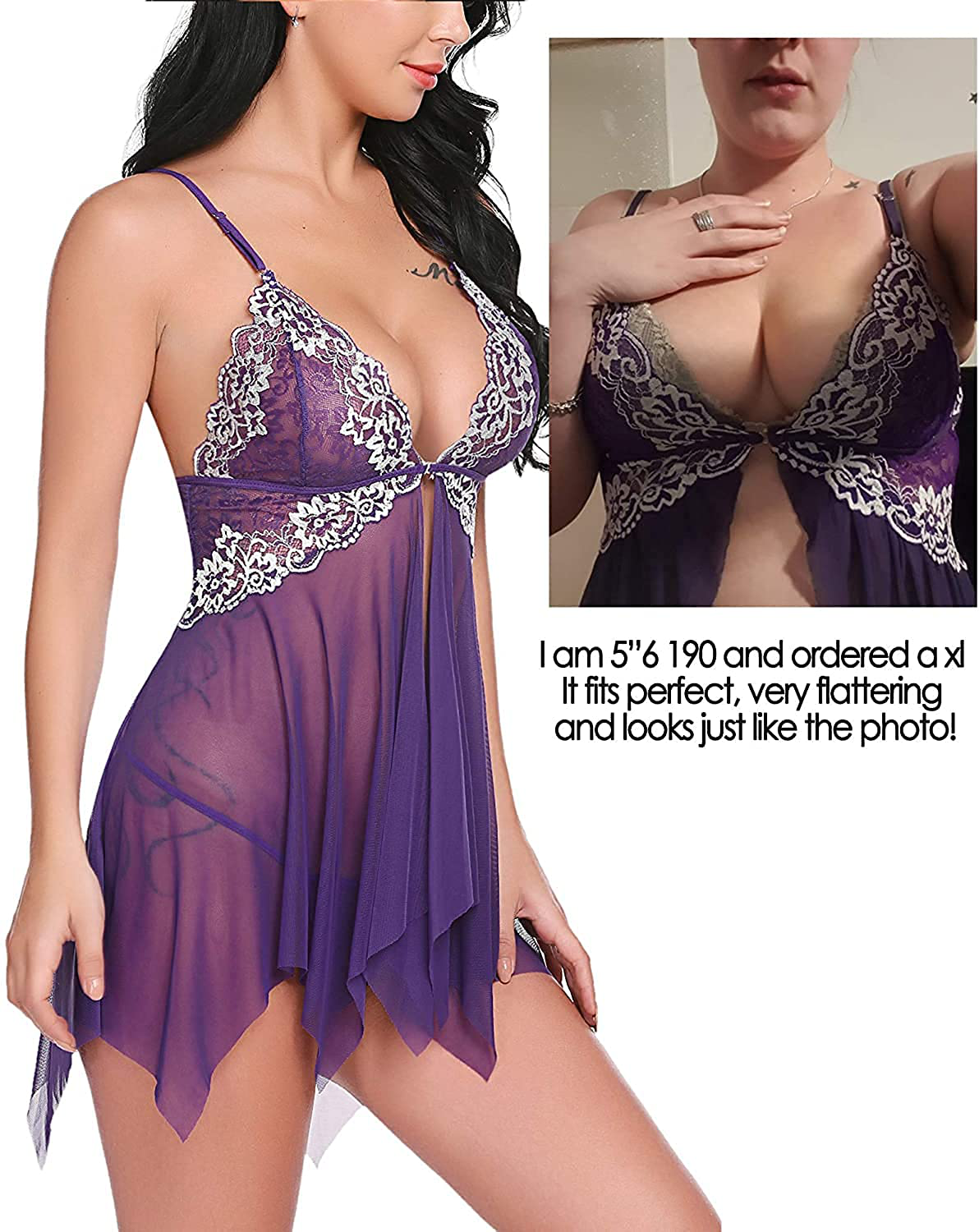 Avidlove Women Lace Lingerie Front Closure Babydoll V Neck Nightwear Sexy Chemise Nightie Apparel & Accessories > Clothing > Underwear & Socks > Lingerie Kylie Max   