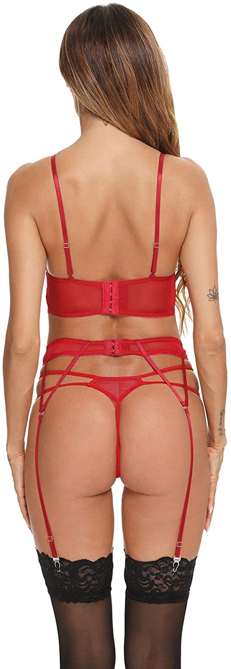 CHEENBOL Lace Lingerie Set for Women 3 Piece Bralette Lingerie Bodysuit with Garter Belt(No Stockings) Apparel & Accessories > Clothing > Underwear & Socks > Lingerie CHEENBOL   