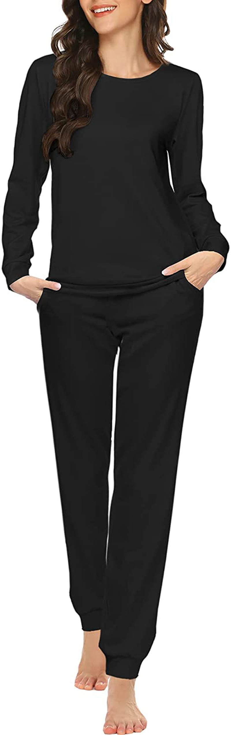 Ekouaer Womens Pajama Set Long Sleeve Sleepwear Star Print Nightwear Soft Pjs Lounge Sets with Pockets Apparel & Accessories > Clothing > Sleepwear & Loungewear > Pajamas Ekouaer Z-black XX-Large 