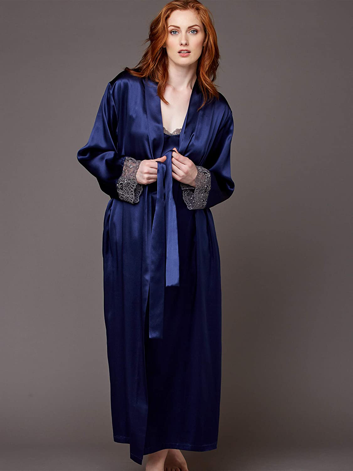 Julianna Rae Women'S Silk Robe, Full Length, Lace Trim, 2 Pocket, Le Soir Dream Apparel & Accessories > Clothing > Sleepwear & Loungewear > Robes Julianna Rae   