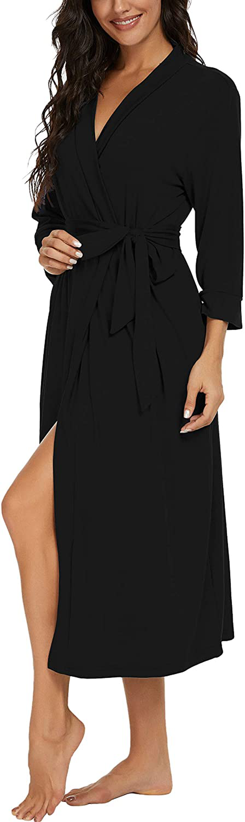 VINTATRE Women Kimono Robes Long Knit Bathrobe Lightweight Soft Knit Sleepwear V-Neck Casual Ladies Loungewear Apparel & Accessories > Clothing > Sleepwear & Loungewear > Robes VINTATRE   