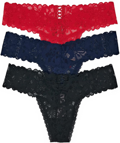 Victoria's Secret The Lacie Thong Panty Set of 3 Apparel & Accessories > Clothing > Underwear & Socks > Underwear Victoria's Secret Red Cross / Ensign Cross / Black Cross X-Large 