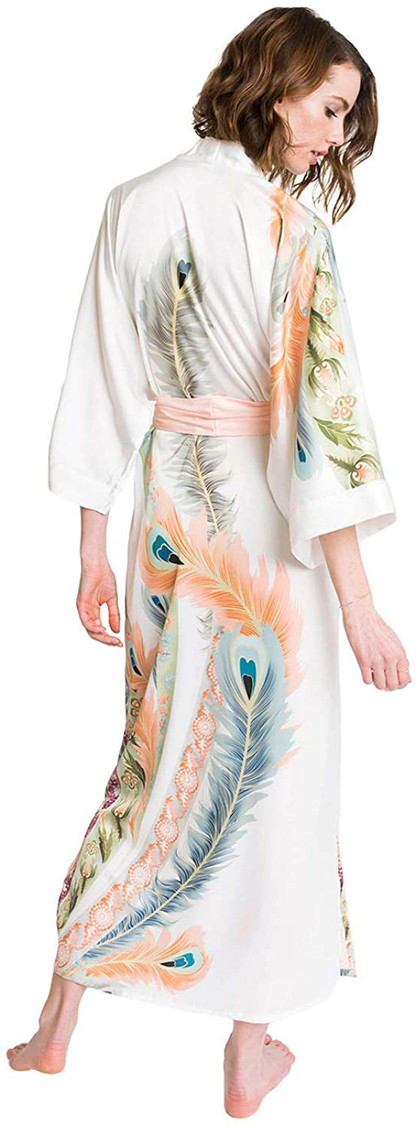 KIM+ONO Women'S Charmeuse Kimono Robe Long - Watercolor Floral Apparel & Accessories > Clothing > Sleepwear & Loungewear > Robes KIM+ONO   