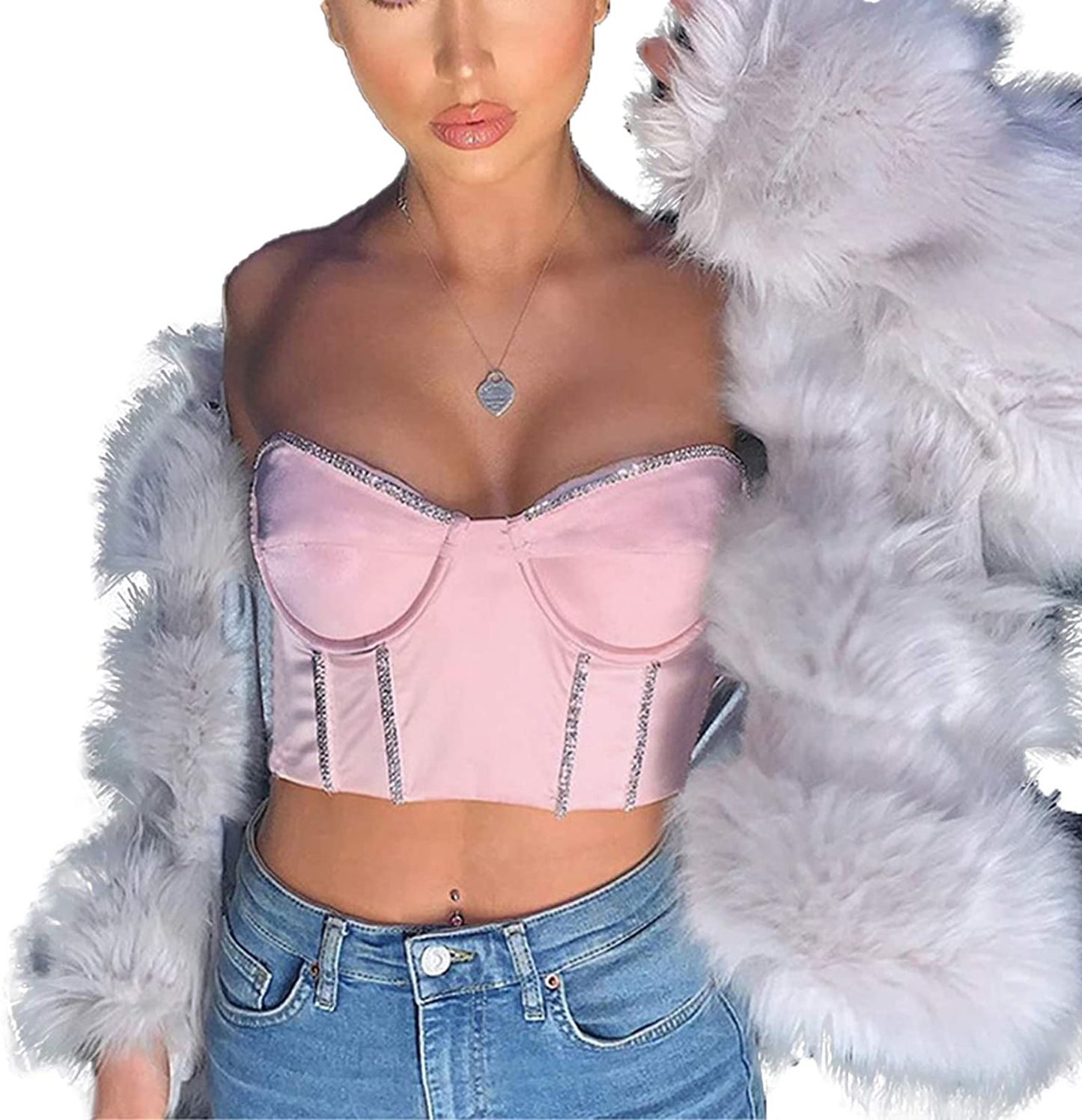 Sexy Women Push up Bustiers Corsets Strapless off Shoulder Slim Crop Tops Clubwear Party Outwear Apparel & Accessories > Clothing > Underwear & Socks > Lingerie hirigin G Pink Medium 