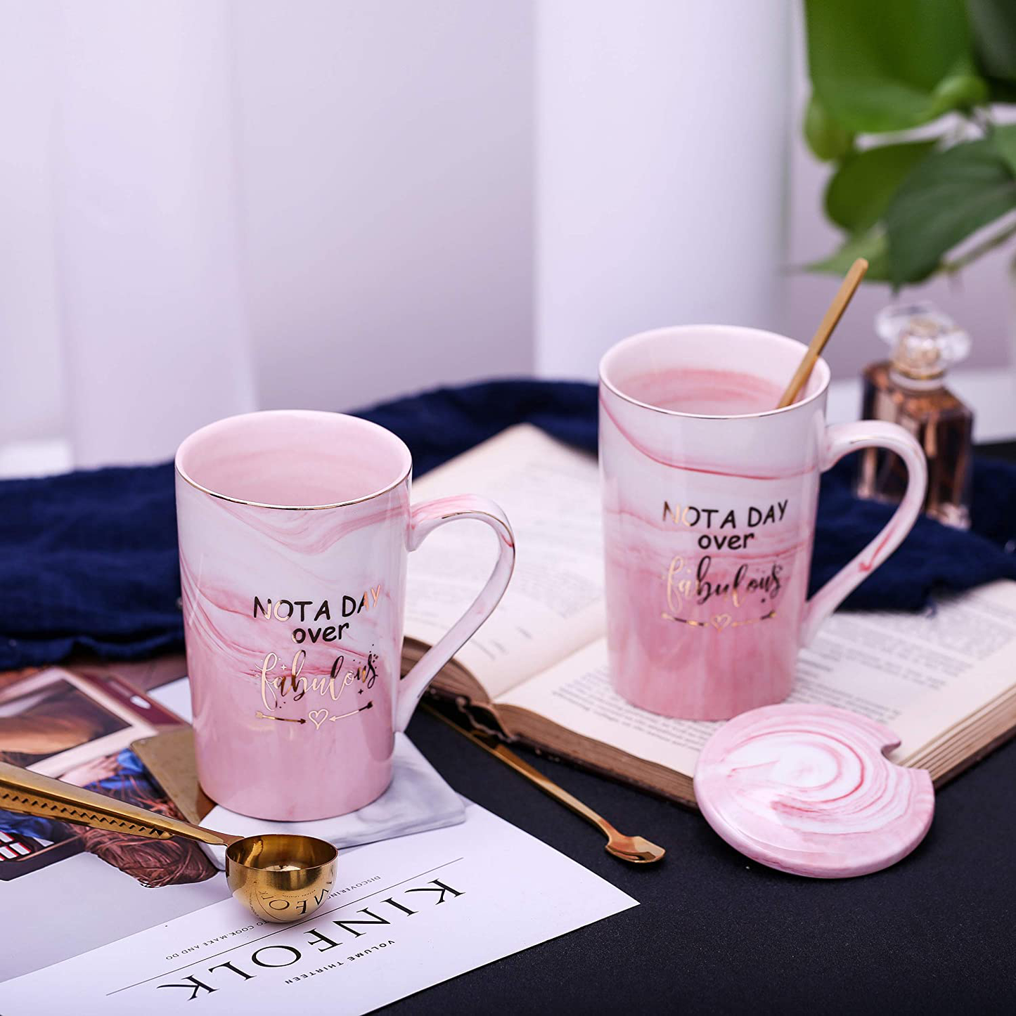 Jumway Not A Day Over Fabulous Mug - Birthday Gifts for Women - Funny Birthday Gift Ideas for Her,Friends, Coworkers, Her, Wife, Mom, Daughter, Sister, Aunt Ceramic Marble Mug 14 Oz Pink Arts & Entertainment > Party & Celebration > Gift Giving Jumway   