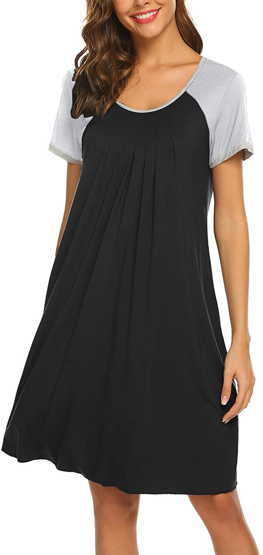 Ekouaer Women'S Nightgown Short Sleeve Sleepwear Comfy Sleep Shirt Pleated Scoopneck Nightshirt S-XXXL Apparel & Accessories > Clothing > Sleepwear & Loungewear > Nightgowns Kylie Max   
