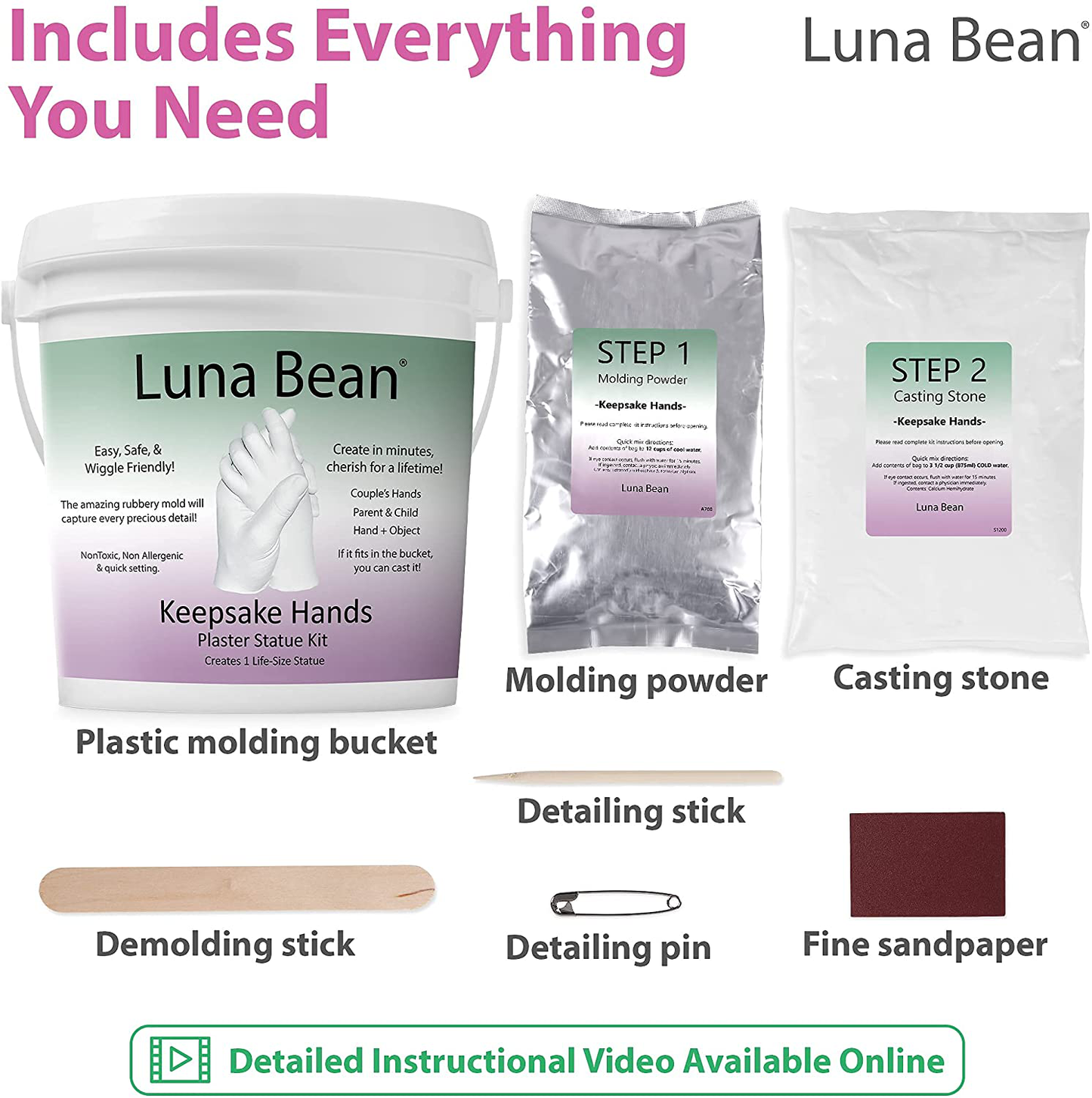 Luna Bean Keepsake Hands Casting Kit | DIY Plaster Statue Molding Kit | Hand Holding Craft for Couples, Adult & Child, Wedding, Friends, Anniversary Arts & Entertainment > Party & Celebration > Gift Giving Luna Bean   
