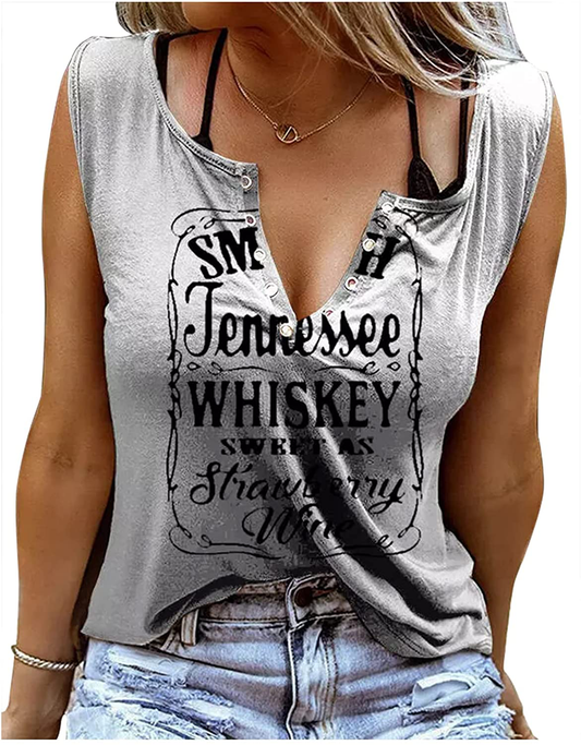 Smooth as Tennessee Whiskey Sweet as Strawberry Wine Shirt Ring Hole Sleeveless V-Neck Tank Top Womens Country Music Tee Apparel & Accessories > Clothing > Activewear Kylie Max   
