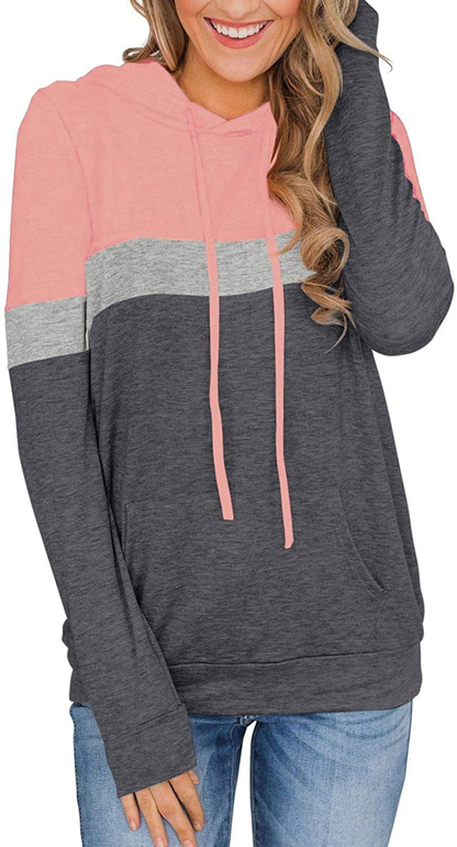 PINKMSTYLE Women'S Casual Color Block Hoodies Tops Long Sleeve Drawstring Pullover Sweatshirts with Pocket(S-Xxl) Apparel & Accessories > Clothing > Activewear Kylie Max   