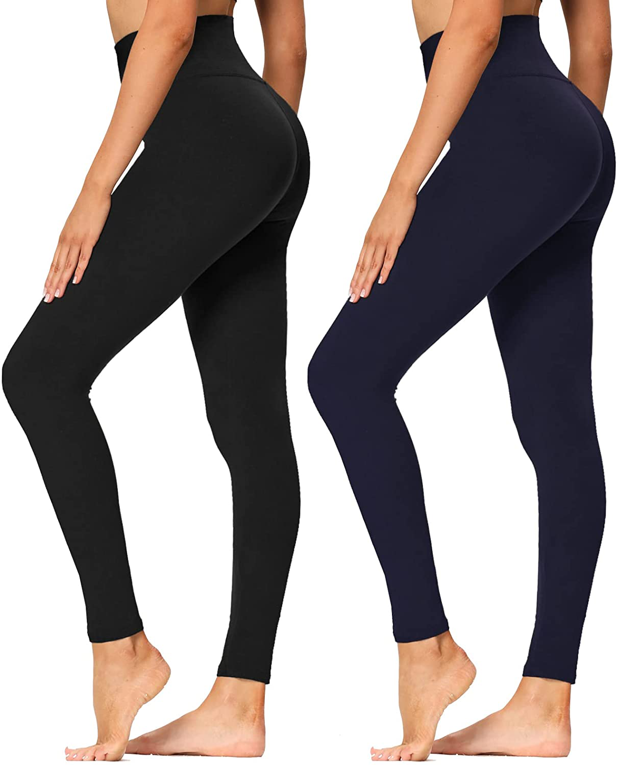 High Waisted Leggings for Women - Soft Athletic Tummy Control Pants for Running Cycling Yoga Workout - Reg & Plus Size Apparel & Accessories > Clothing > Activewear syrinx Black, Navy Blue XX-Large 
