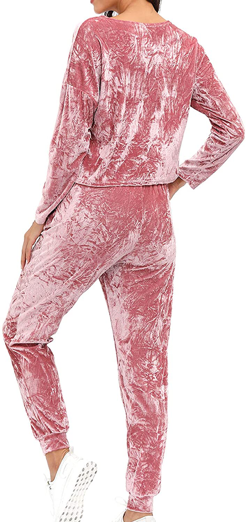 Velvet Lounge Set For Women - Wrinkle Solid Two Piece Loungewear Pajamas Tracksuit Sets Apparel & Accessories > Clothing > Sleepwear & Loungewear > Pajamas Lexiart   