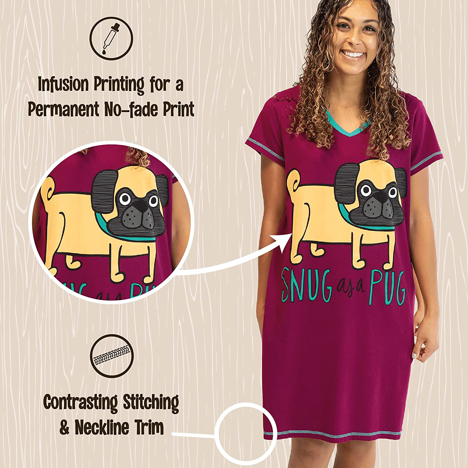 Lazy One V-Neck Nightshirts for Women, Animal Designs Apparel & Accessories > Clothing > Sleepwear & Loungewear > Nightgowns Kylie Max   