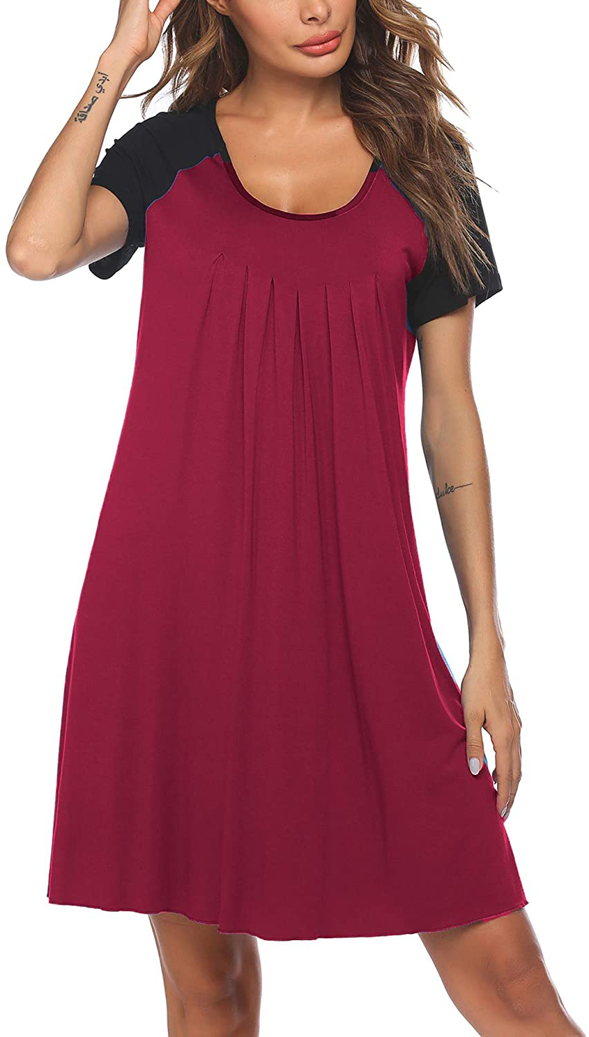 Ekouaer Women'S Nightgown Short Sleeve Sleepwear Comfy Sleep Shirt Pleated Scoopneck Nightshirt S-XXXL Apparel & Accessories > Clothing > Sleepwear & Loungewear > Nightgowns Kylie Max   