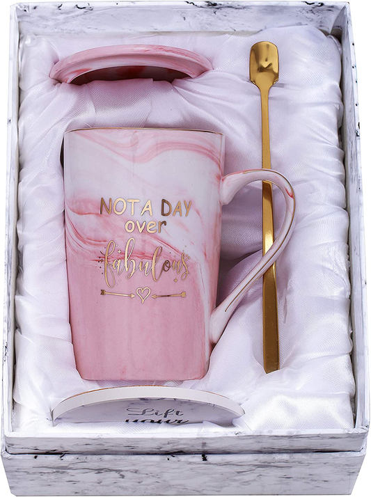 Jumway Not A Day Over Fabulous Mug - Birthday Gifts for Women - Funny Birthday Gift Ideas for Her,Friends, Coworkers, Her, Wife, Mom, Daughter, Sister, Aunt Ceramic Marble Mug 14 Oz Pink Arts & Entertainment > Party & Celebration > Gift Giving Jumway A--Pink  