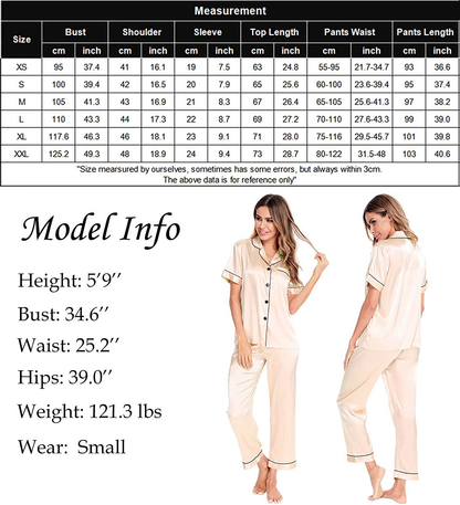 Lecgee Womens Silk Satin Pajamas Short Sleeve Loungewear Two-Piece Sleepwear Button-Down Pj Set Apparel & Accessories > Clothing > Sleepwear & Loungewear > Pajamas Kylie Max   