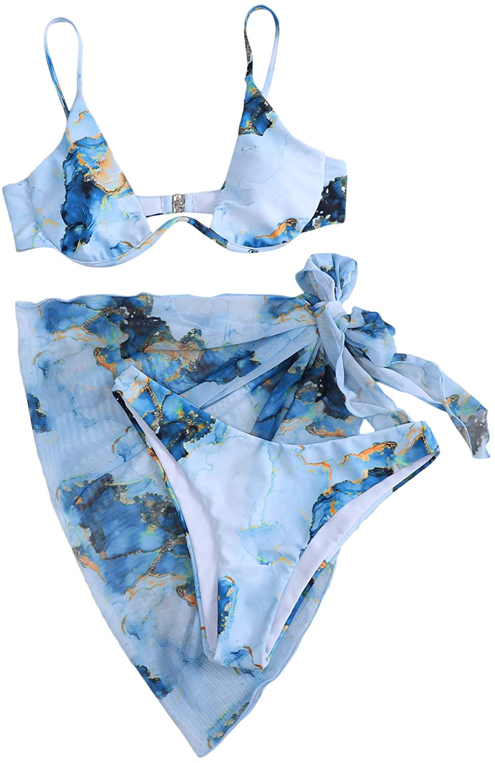 SOLY HUX Women'S 3 Piece Tie Dye Bikini Set Swimsuit with Sarongs Cover Ups Beach Skirt Bathing Suit Apparel & Accessories > Clothing > Swimwear Kylie Max   