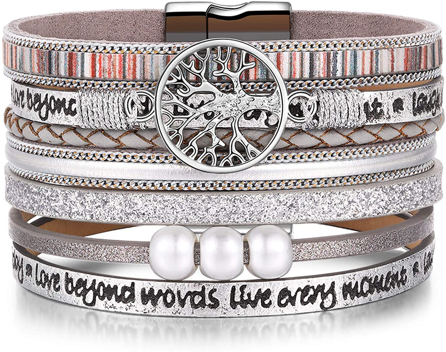 Inspirational Tree of Life Leather Bracelets for Women,Christmas Birthday Jewelry Gifts for Teen Girls Arts & Entertainment > Party & Celebration > Gift Giving Desimtion Silver  