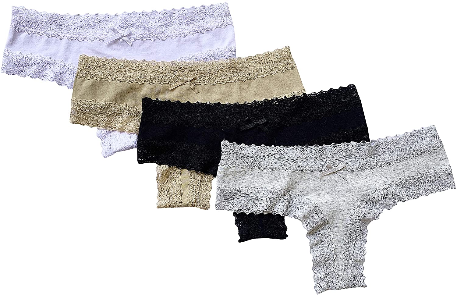 VIC LINUO Lace Panties Lace Cheeky Panties for Women, Soft and Stretched, 4-Pack Apparel & Accessories > Clothing > Underwear & Socks > Underwear VIC LINUO Basic(a16) Large 
