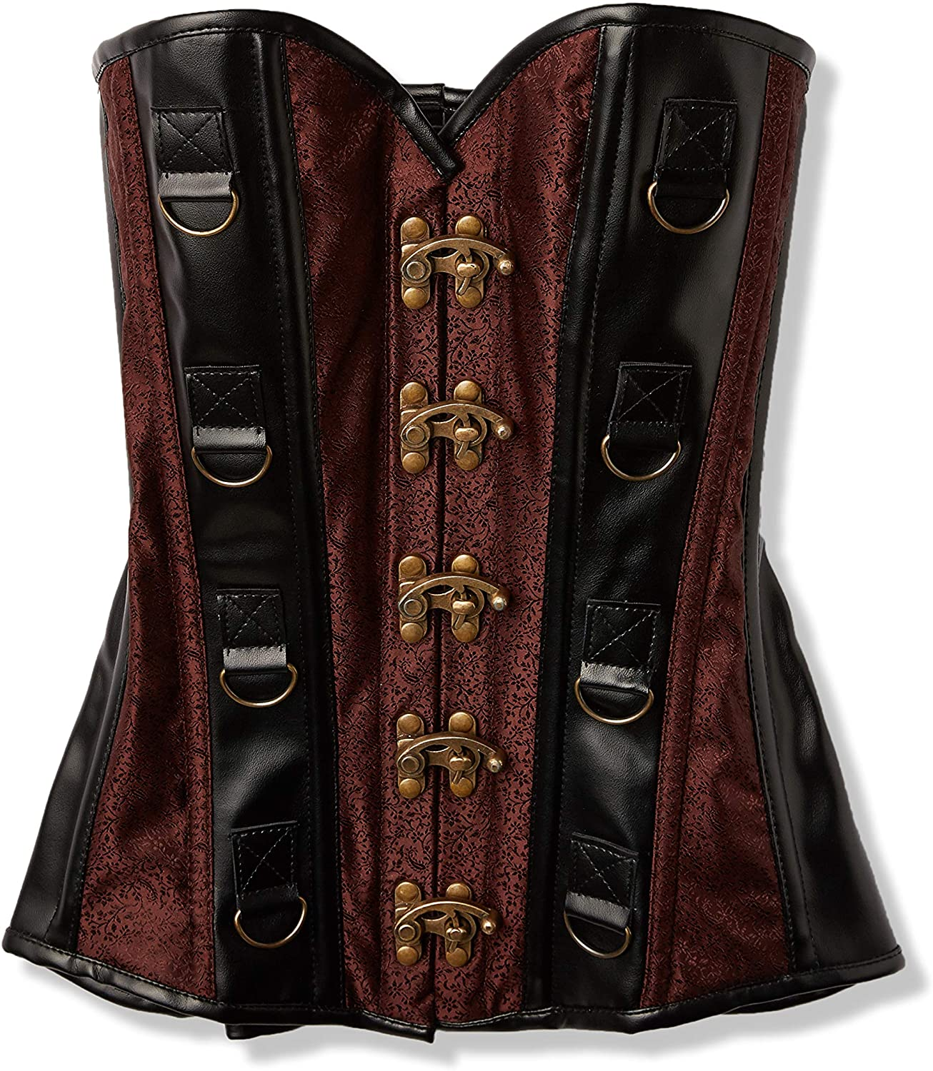 Daisy Corsets Top Drawer Wine Brocade & Faux Leather Steel Boned Corset Apparel & Accessories > Clothing > Underwear & Socks > Lingerie Daisy corsets Black Small 
