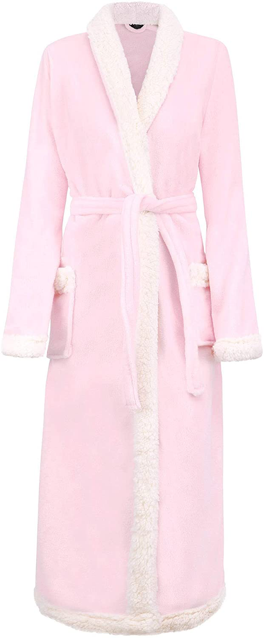 Burklett Luxury Sherpa Trim Fleece Long Bath Robe with Pocket Apparel & Accessories > Clothing > Sleepwear & Loungewear > Robes Kylie Max   